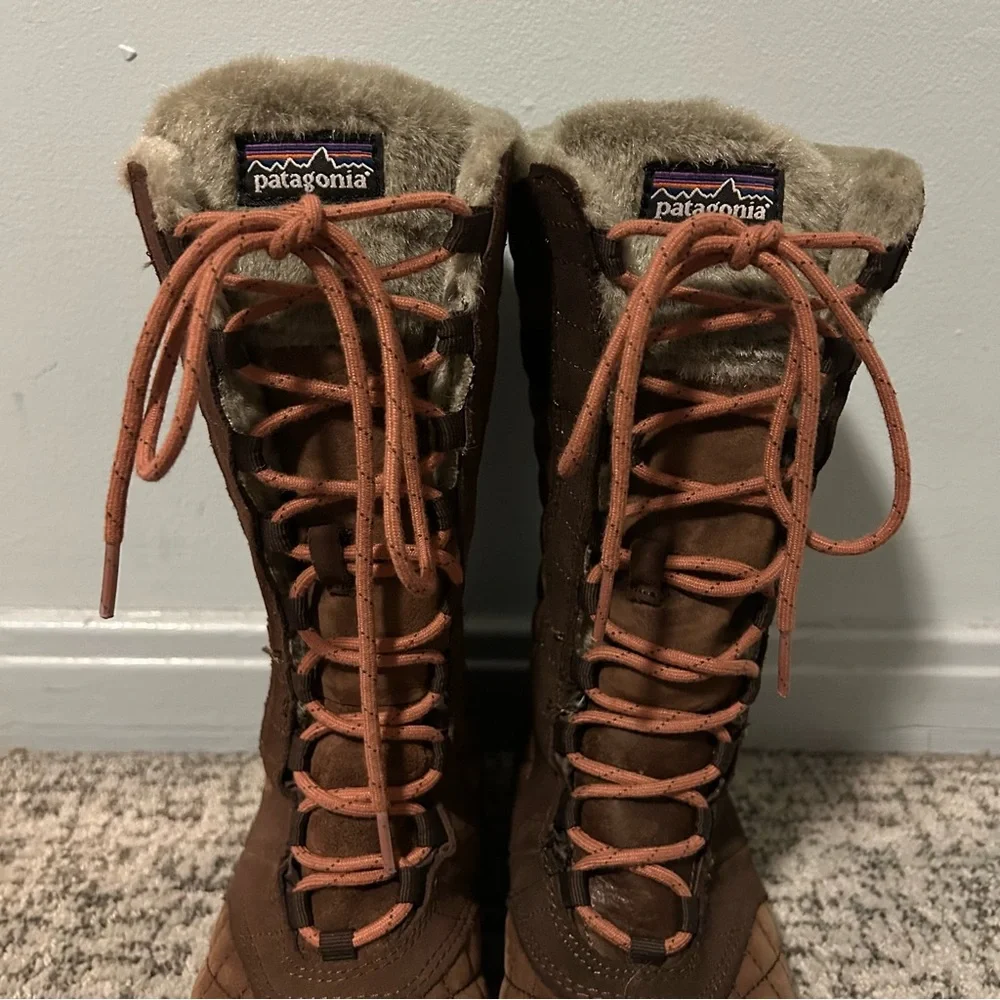 Patagonia Sable Brown Leather Faux Fur Lined Winter Snow Chukka Boots Size 6.5